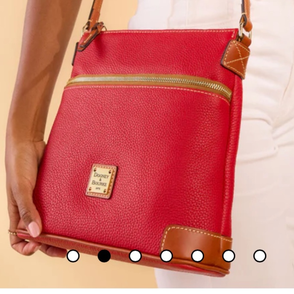 Dooney & Bourke Red Pebble Leather Crossbody with Tan Trim